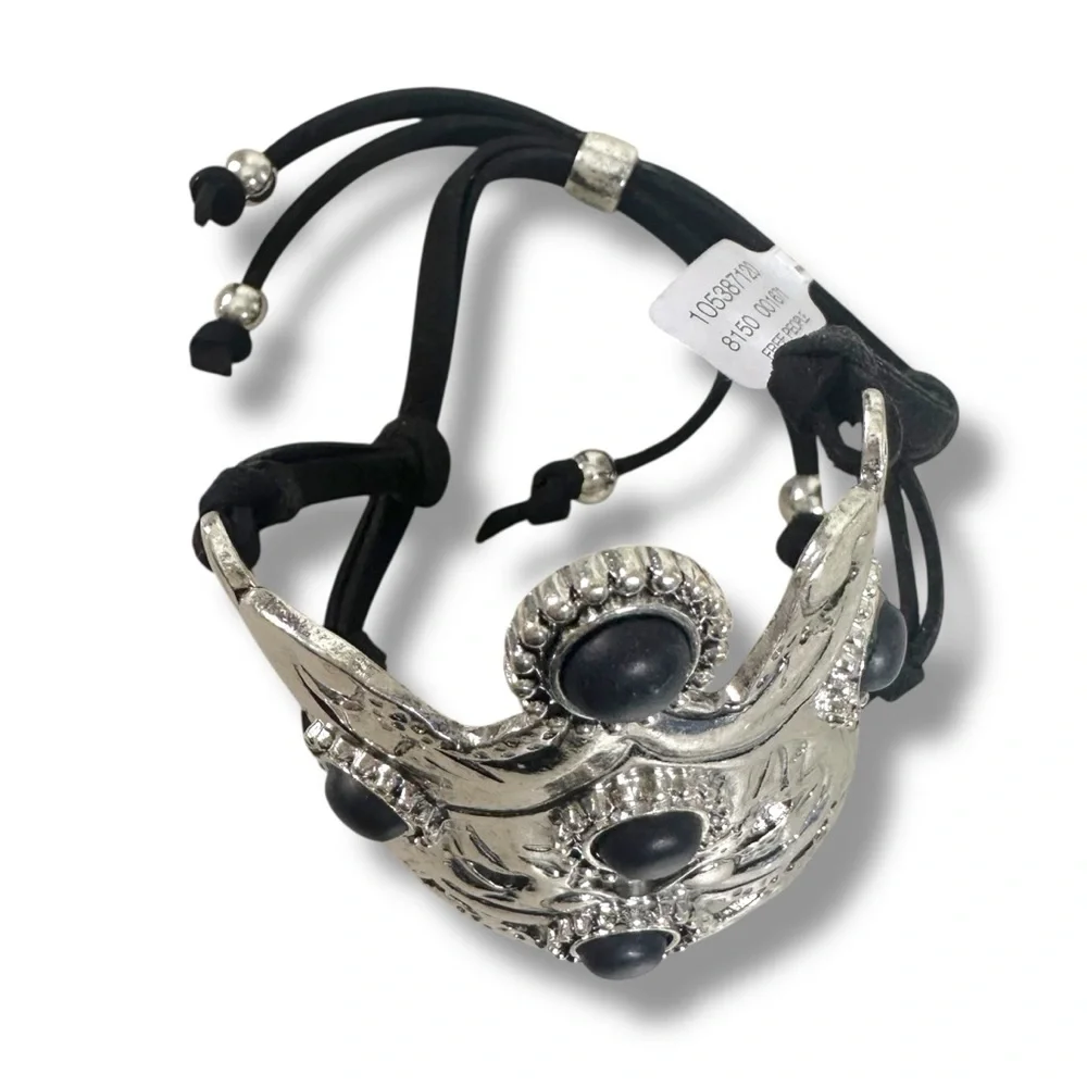Free People Bohemian Witchy Ornate Coronation Cuff Bracelet Black Silver NWT